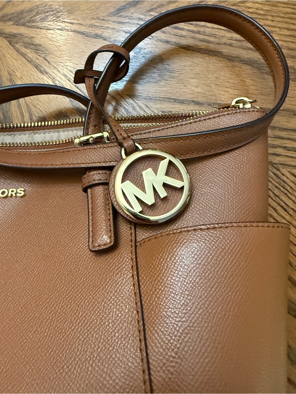 Michael Kors Brown Saffiano Leather Top-Handle Tote with MK Charm - Picture 3 of 9